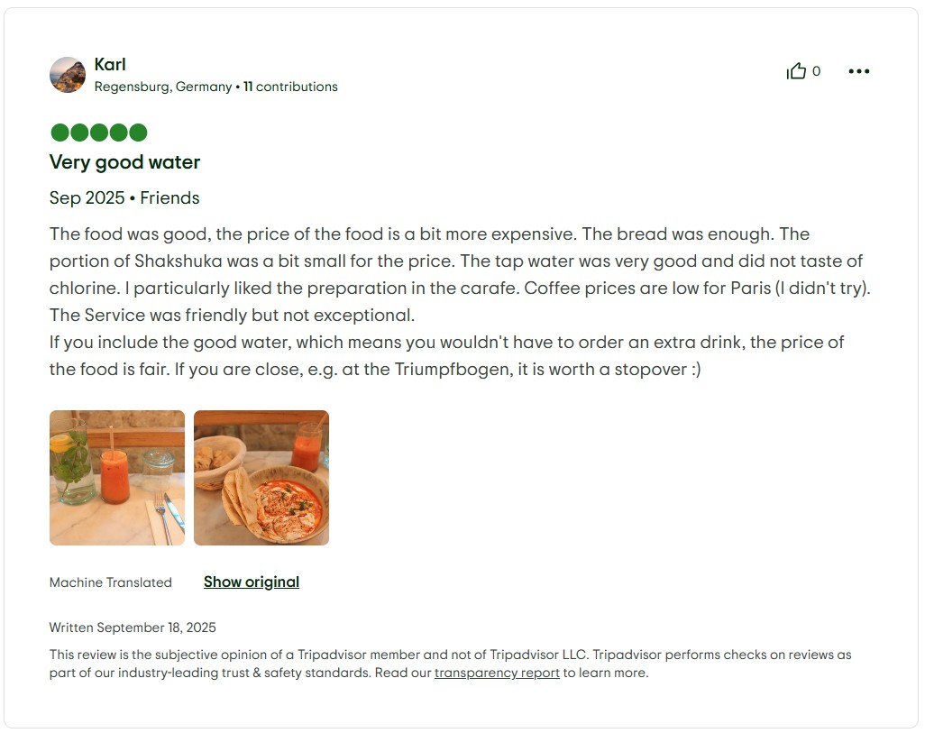 Customer comments and social proof about Azur Café in Paris