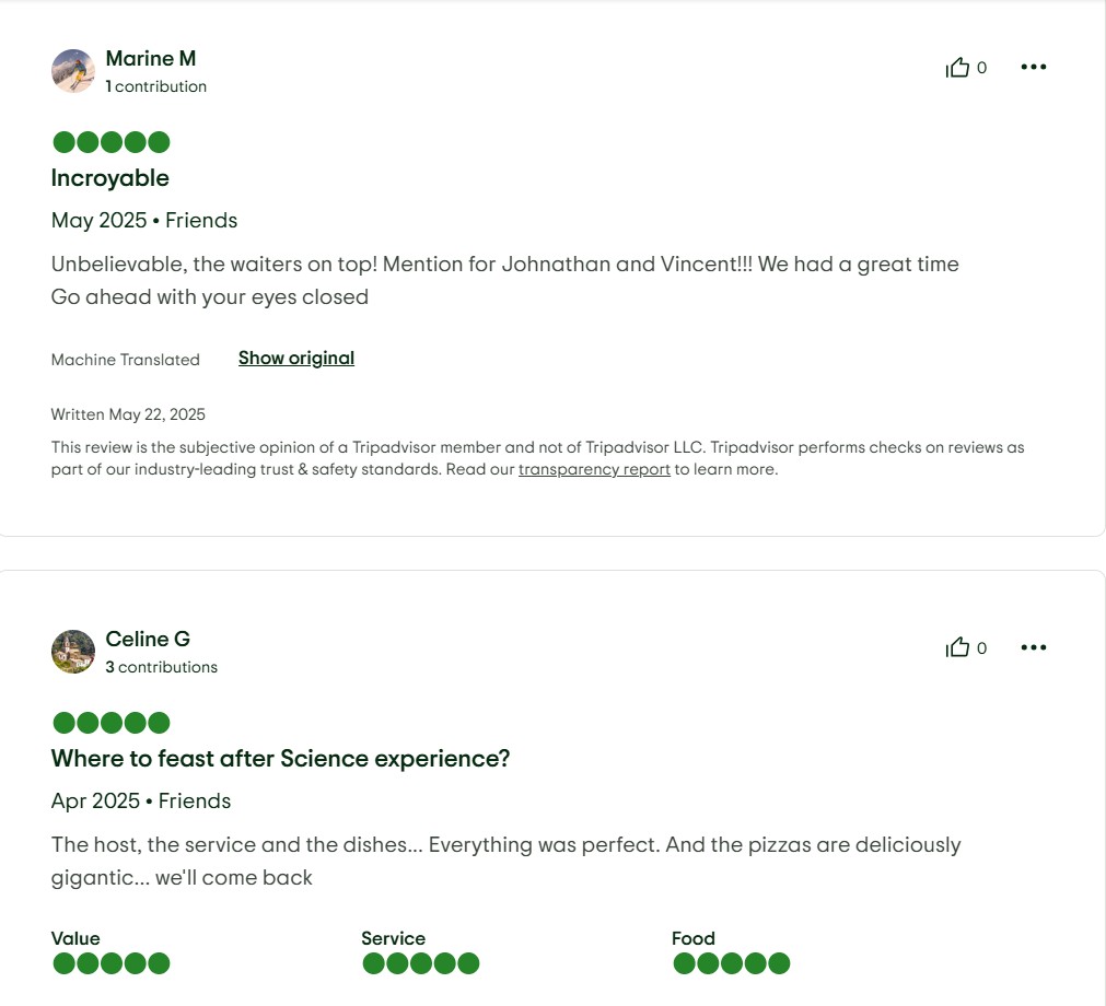 Customer comments and social proof about Festa Love da Antonio & Marco Morreale in Lyon