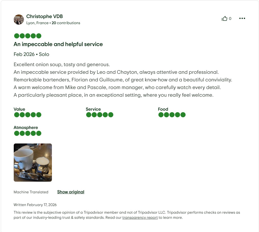 Customer comments and social proof about Le Grand Café des Négociants in Lyon